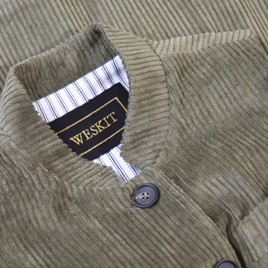 Ladies Longer Length Waistcoat in Khaki Corduroy