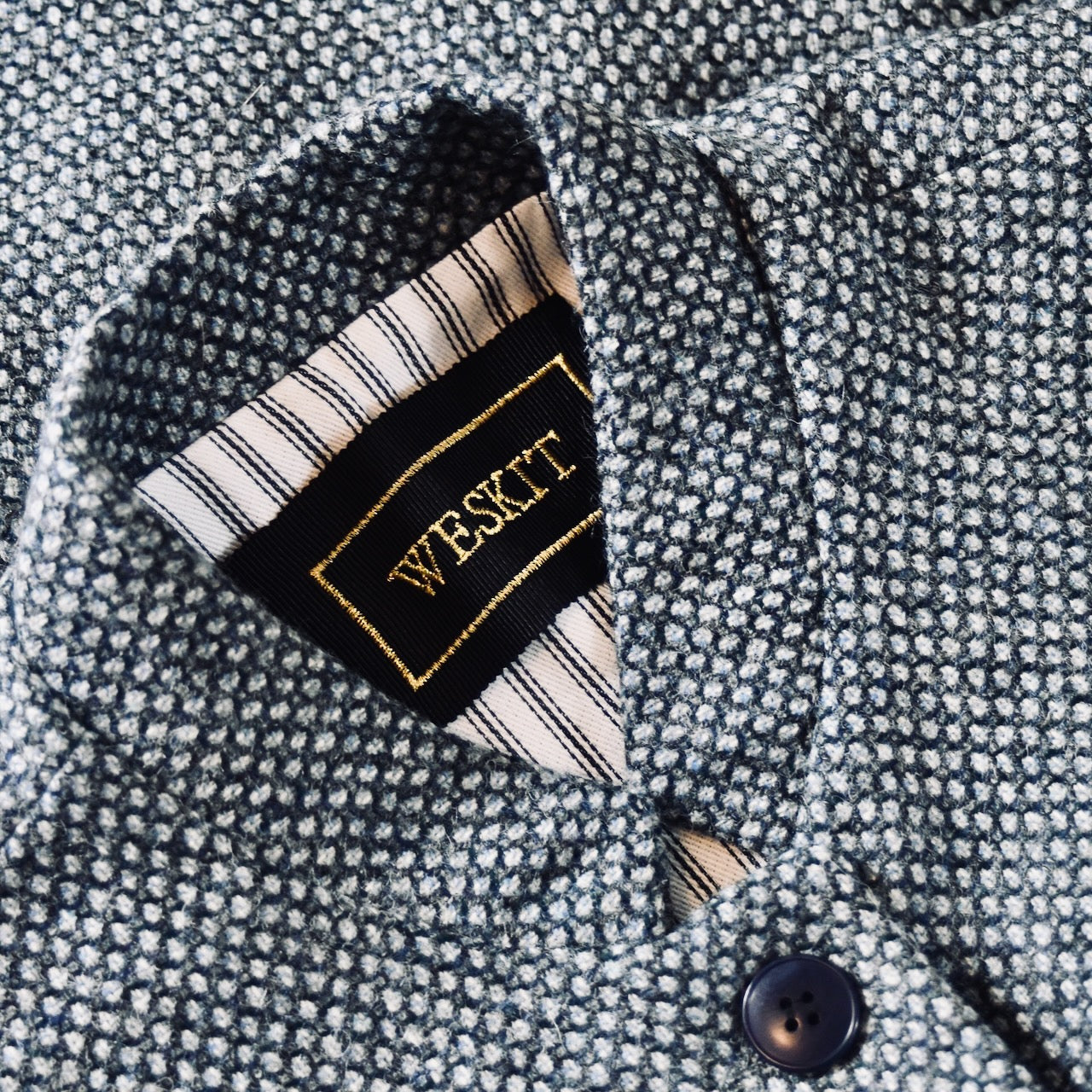 Ladies Classic Cut Waistcoat in Blue-Grey Tiger Eye Tweed