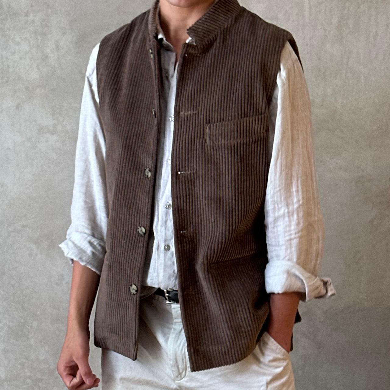 36" Tailored Cut Waistcoat in Light Brown Corduroy
