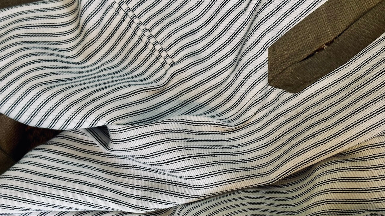 Bespoke Gilets lined in pure cotton Ticking, Silk or Viscose. Close up showing striped cotton ticking option. Handmade in London