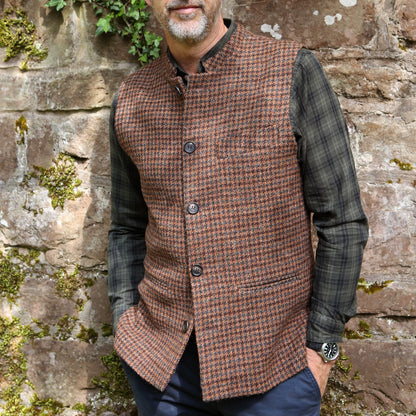Tailored Cut Waistcoat in Copper Check Lovat Tweed