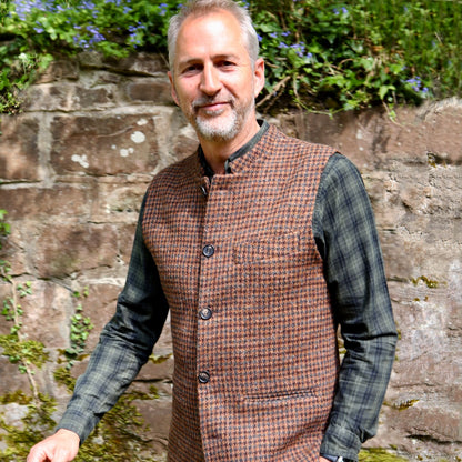 Tailored Cut Waistcoat in Copper Check Lovat Tweed