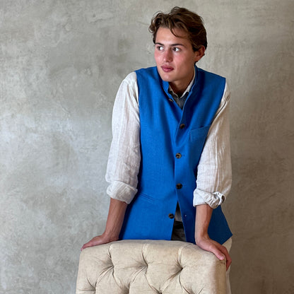 Tailored Cut Waistcoat in Sky Blue Silk Matka