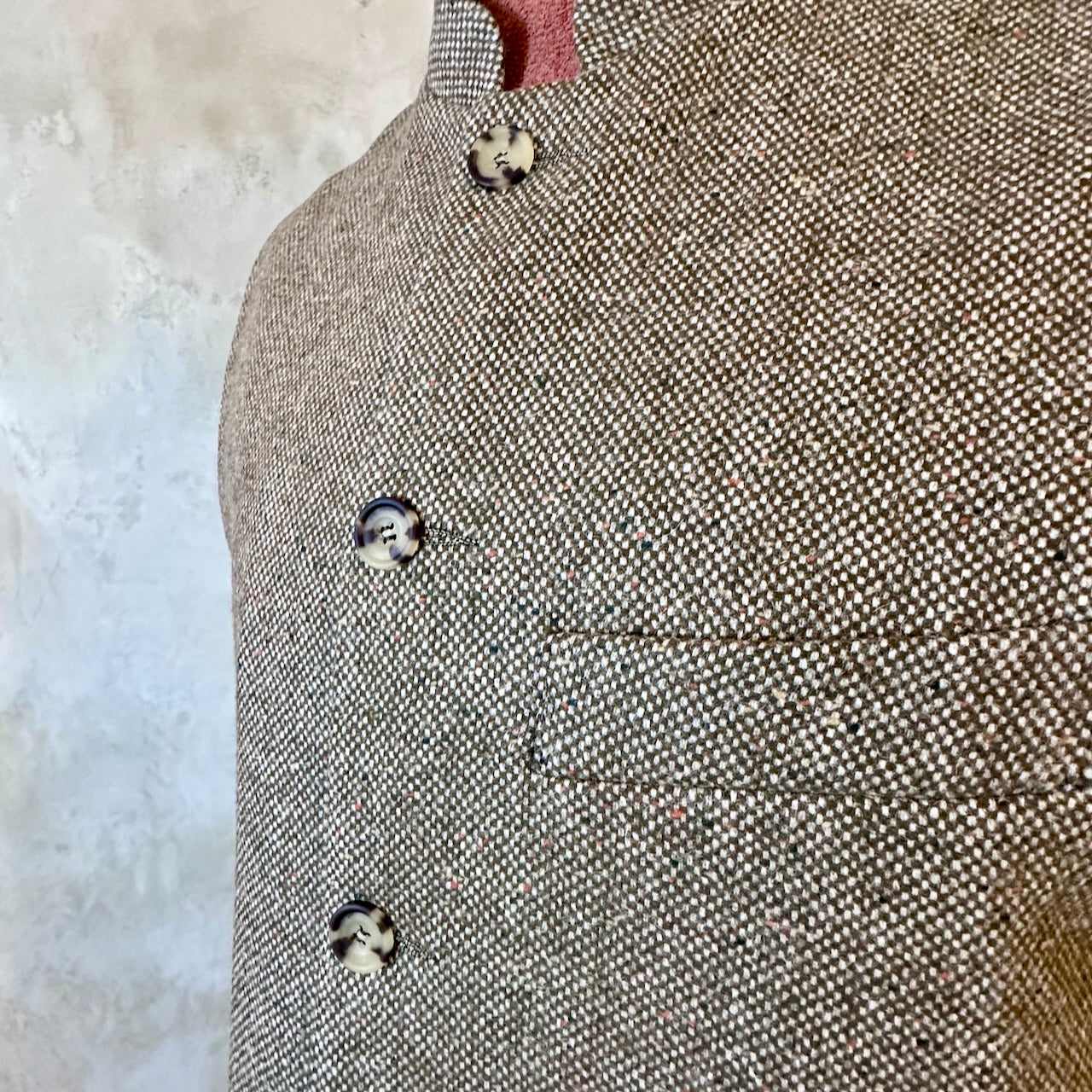 Classic Cut Waistcoat in Finely Woven Moss Green Hopsack Tweed