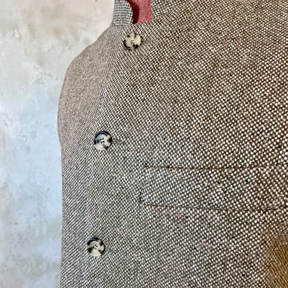 Classic Cut Waistcoat in Finely Woven Moss Green Hopsack Tweed