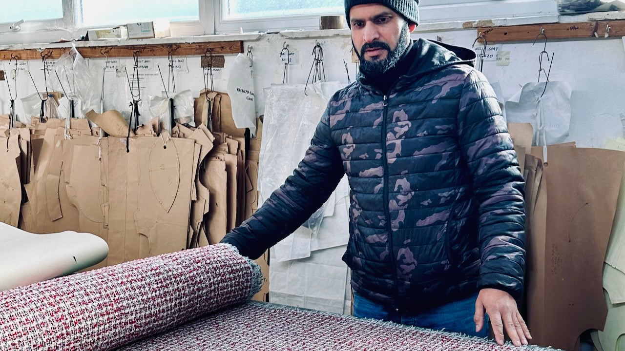 British Made Gilets. Cut, made and finished by hand in London. Shot showing London Workshop.