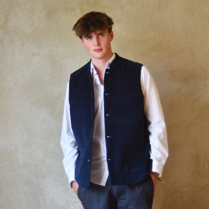 Navy Cotton Corduroy Loose Cut Gilet. Handmade in London.