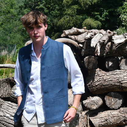 Classic Cut Waistcoat in Deep Navy Mid-Weight Irish Linen