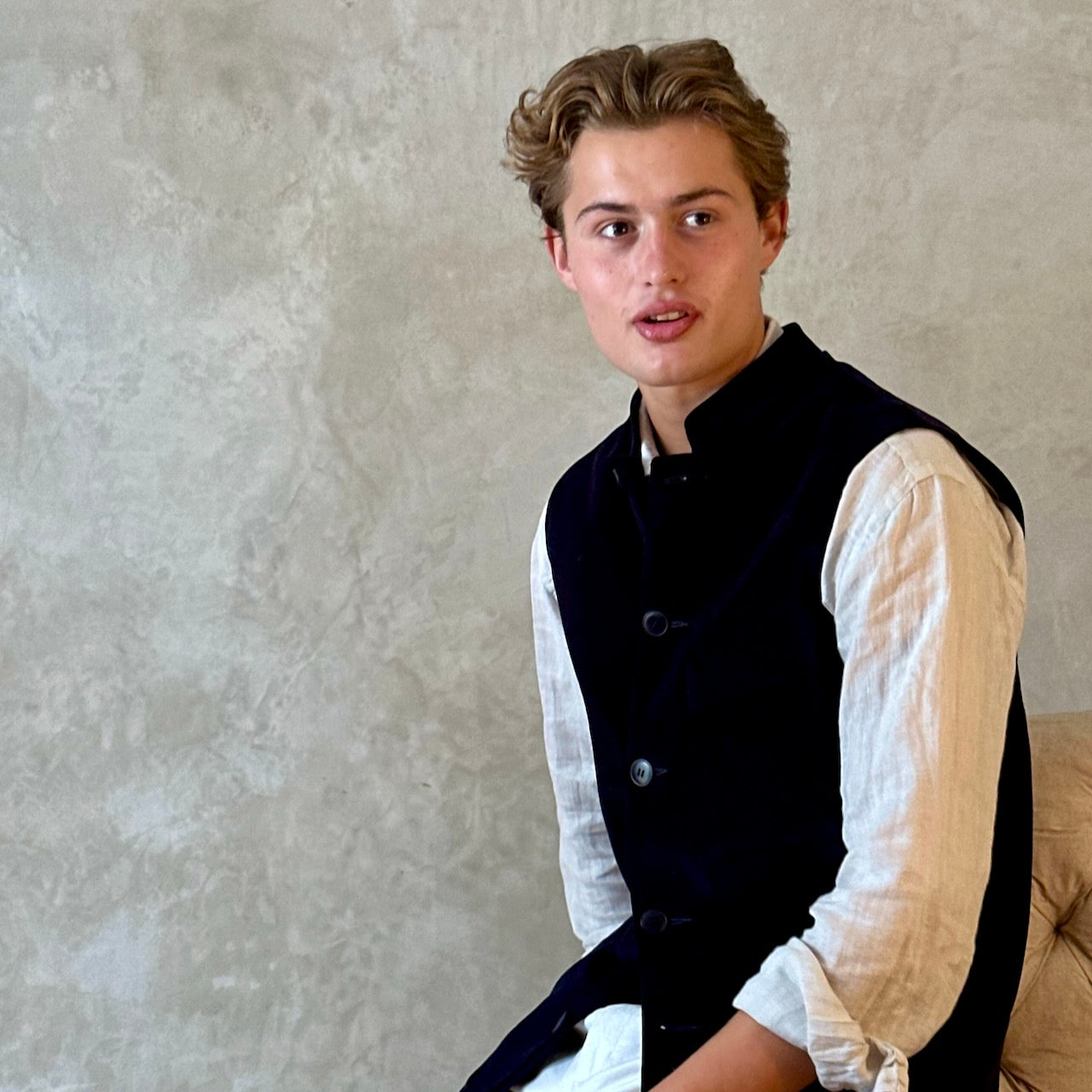 Dark Navy Velvet  Nehru Style Gilet. Handmade in London.