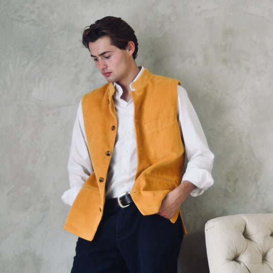 Classic Cut Waistcoat in Ochre Corduroy