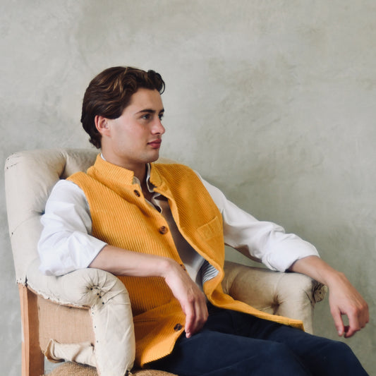 Classic Cut Waistcoat in Ochre Corduroy