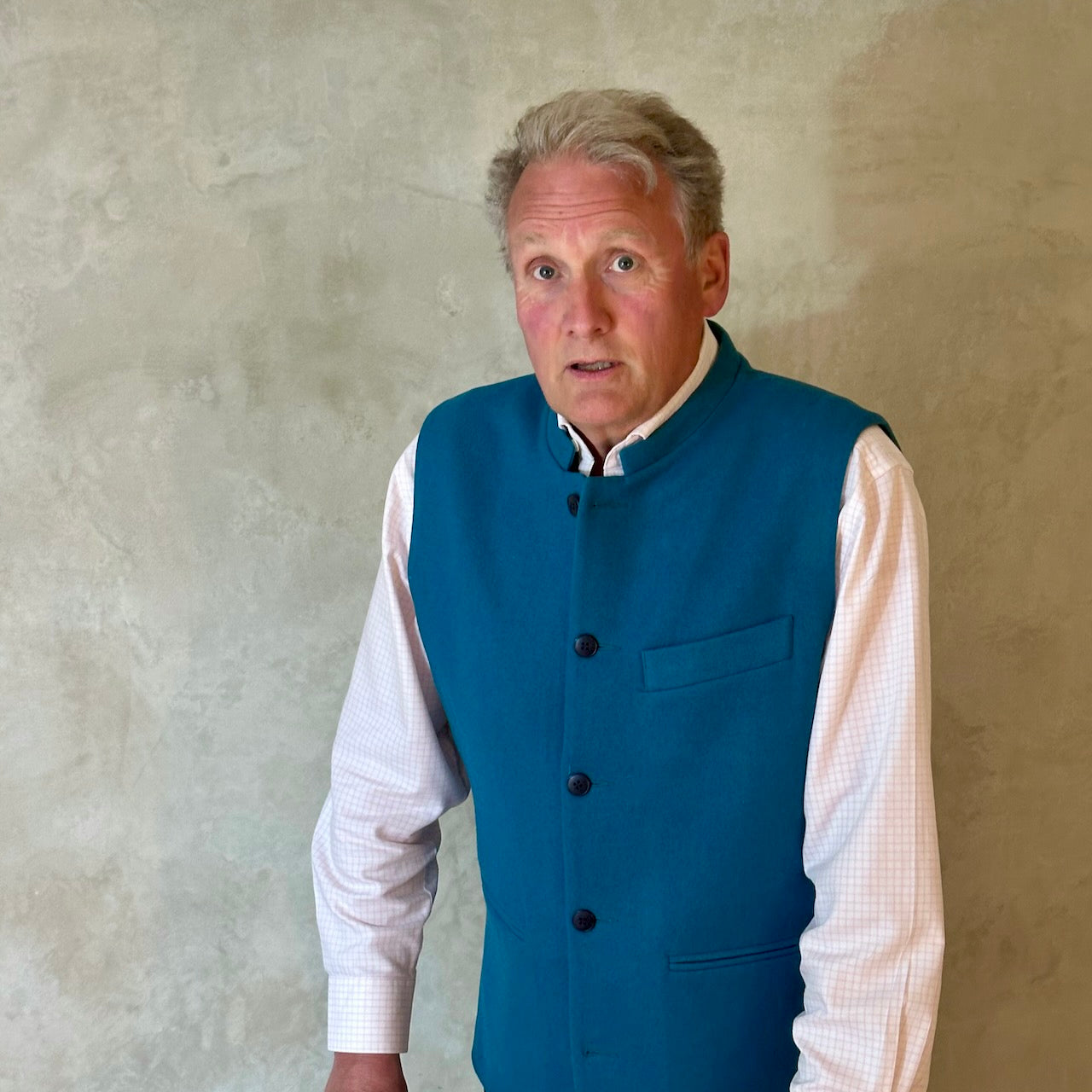 Tailored Cut Waistcoat in Petrol Blue Merino Melton