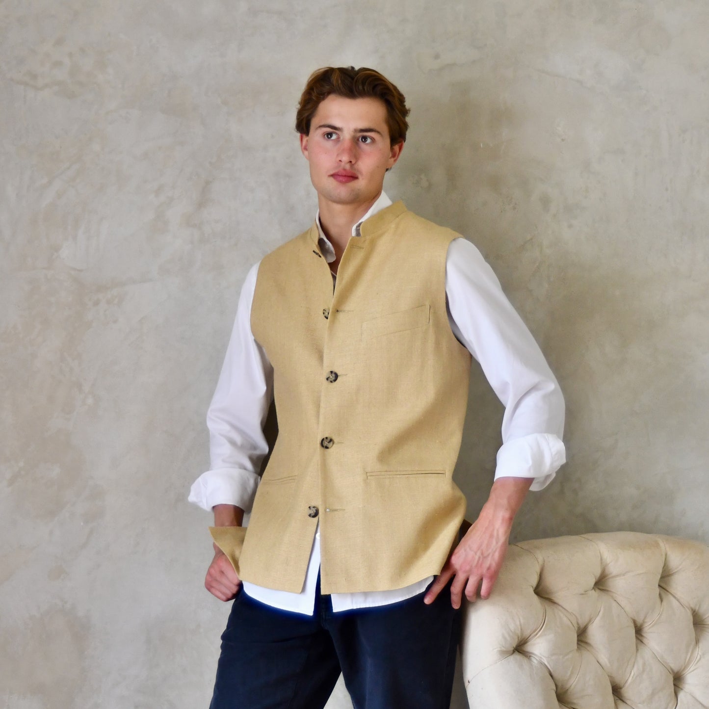 Classic Cut Waistcoat in Raffia Silk Matka