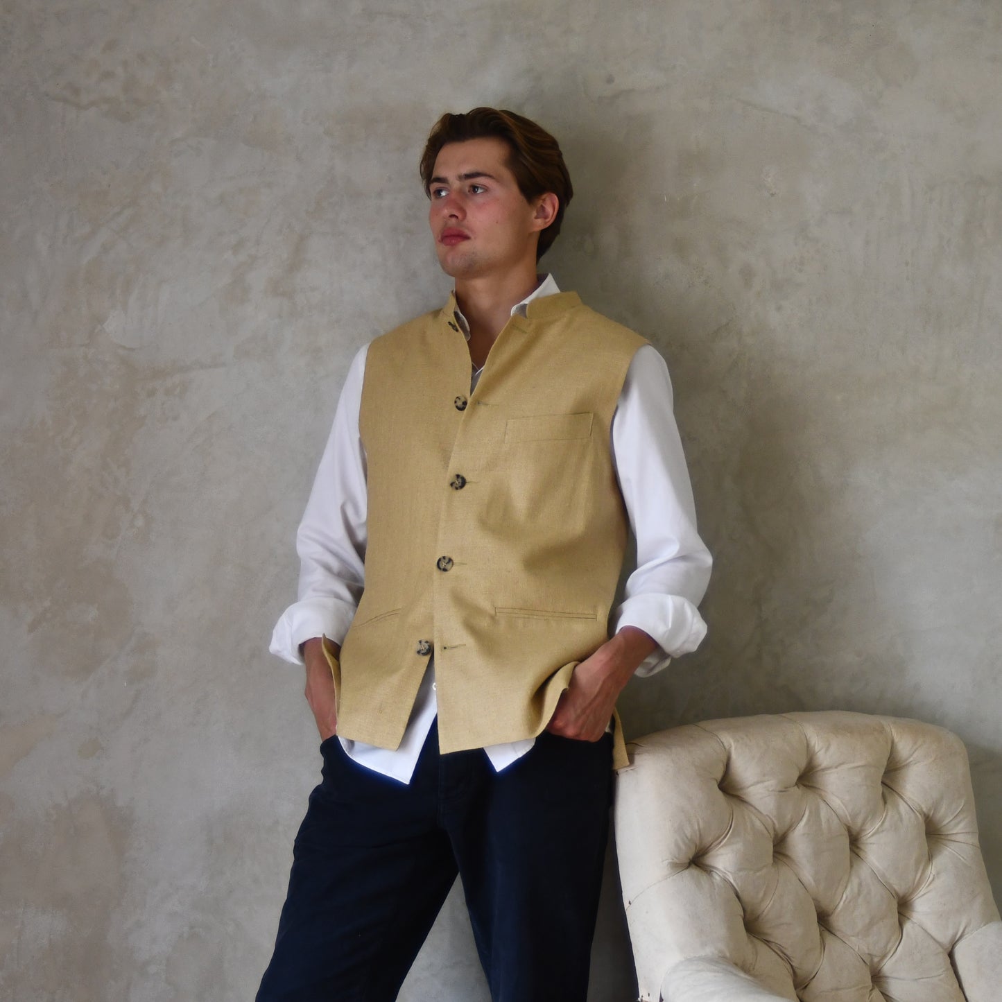 Classic Cut Waistcoat in Raffia Silk Matka