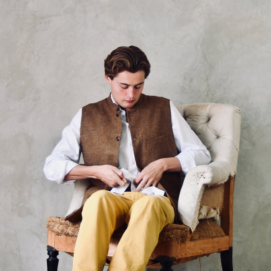 42" Classic Cut Waistcoat in Brown and Orange Finely Woven Tweed