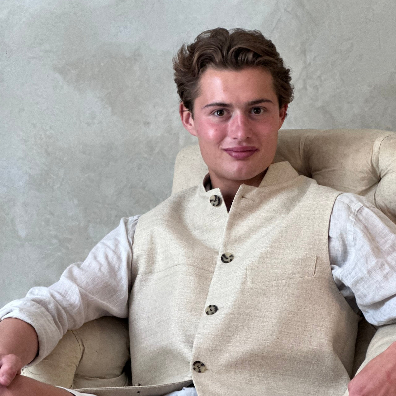 Classic Cut Waistcoat in Pale Sand Silk Matka