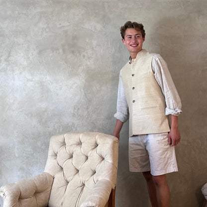 Classic Cut Waistcoat in Pale Sand Silk Matka