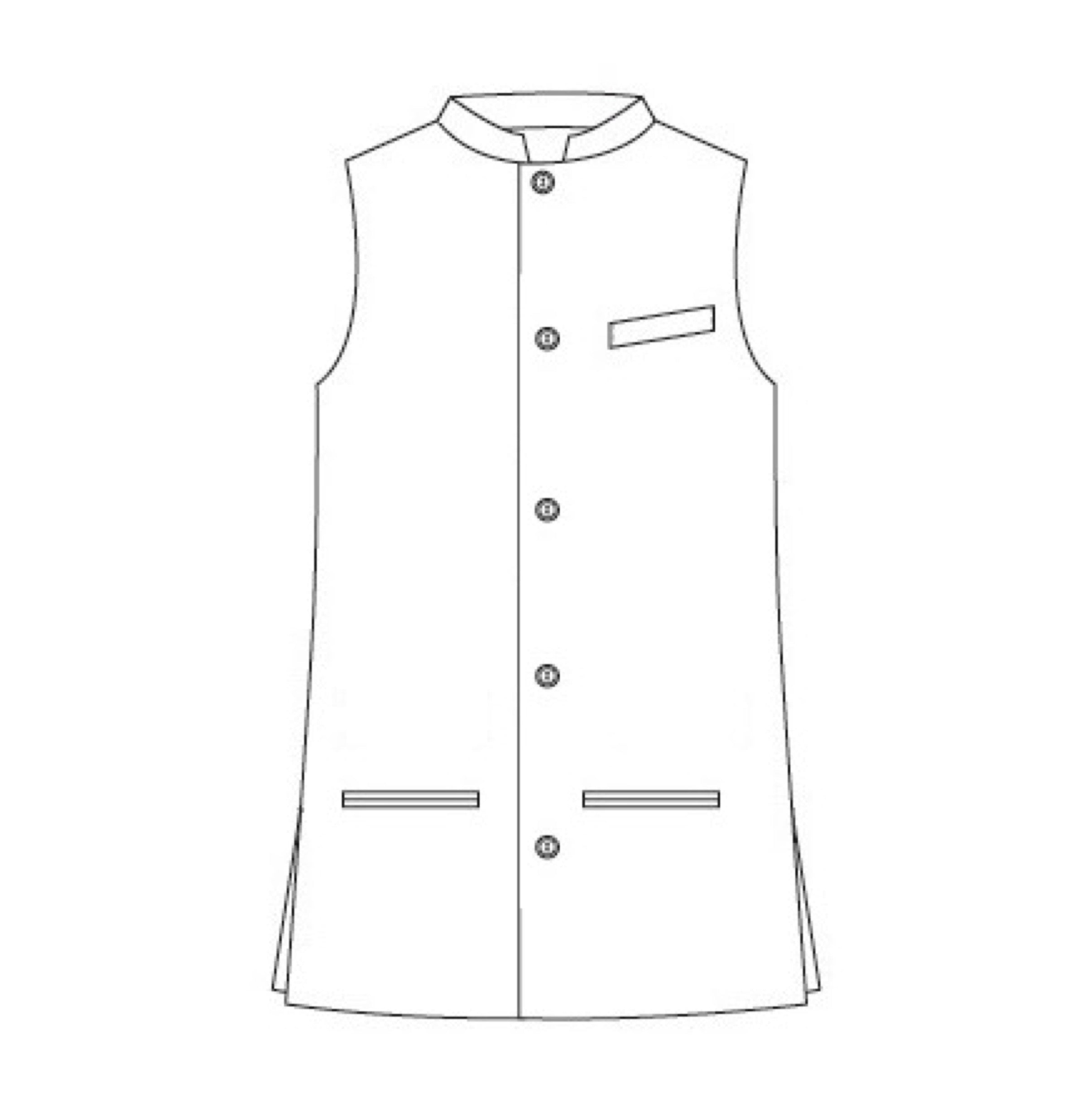 Sketch for Bespoke Tailored Cut Nehru Gilet with Nehru Collar. Pattern Sketch. Made by Hand in London.