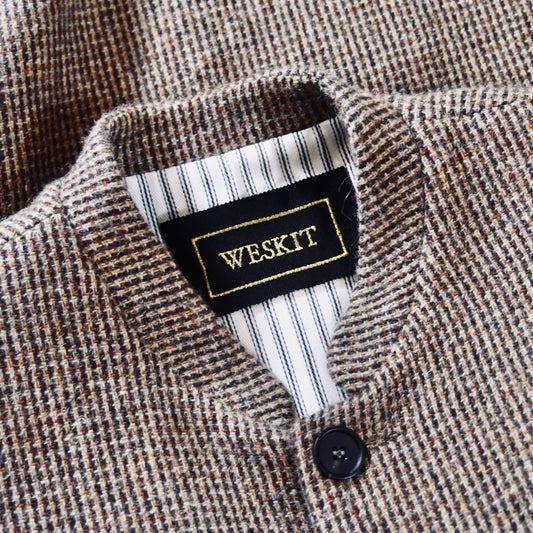 Tailored Cut Waistcoat in Small Brown Check Lovat Tweed