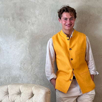 38" Tailored Waistcoat in Sunflower Yellow Silk Matka