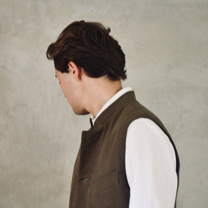 Tailored Cut Waistcoat in Khaki Moleskin