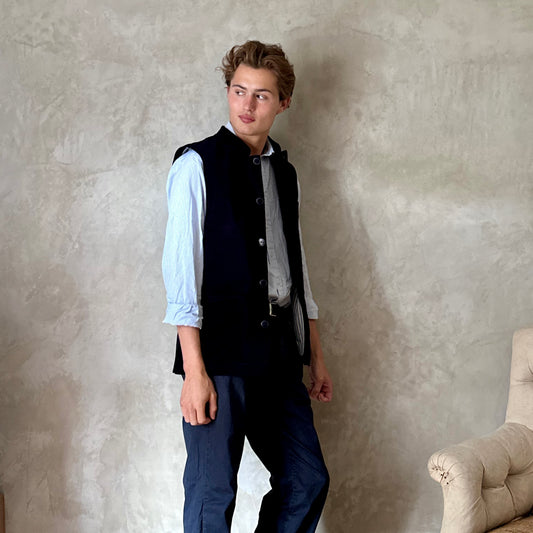 Tailored Cut Waistcoat in Dark Navy Velvet